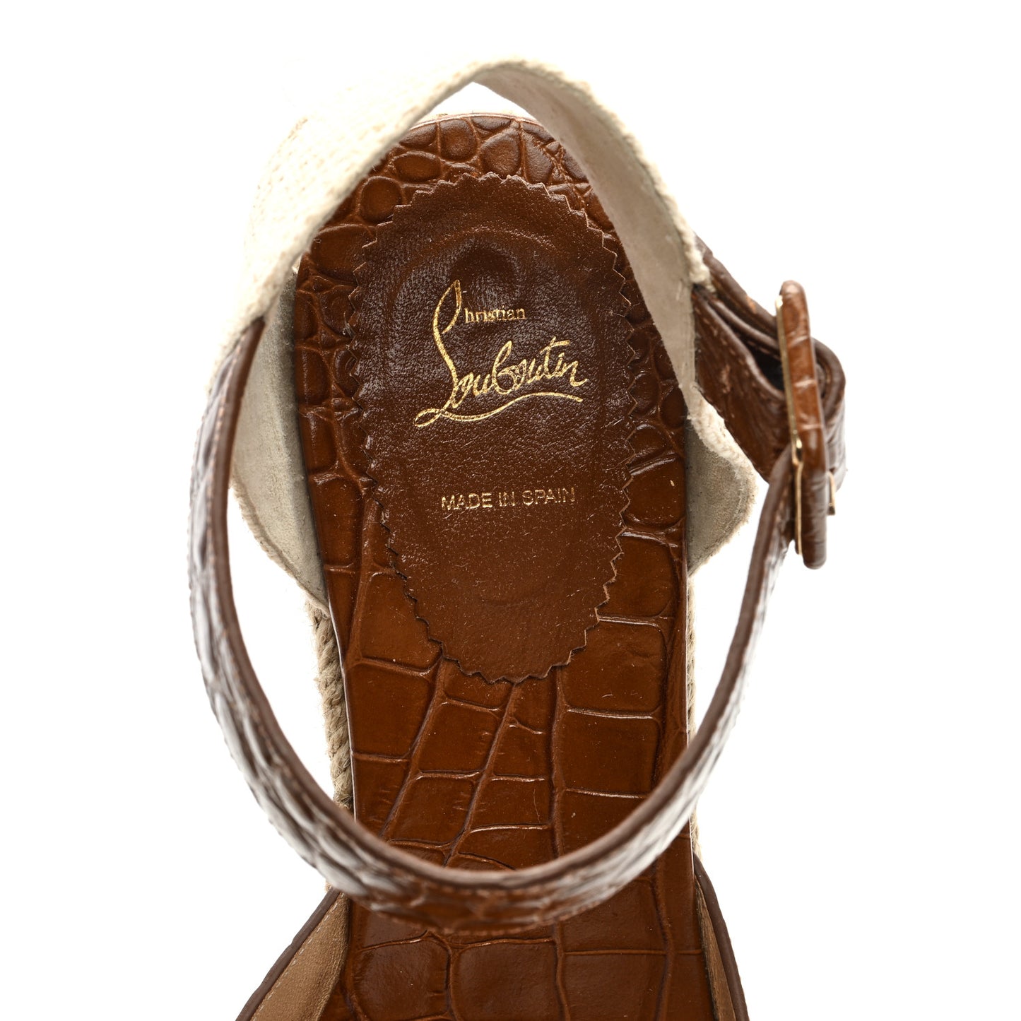 Calfskin Crocodile Embossed Amelia 90 Espadrille Wedges 39 Brown