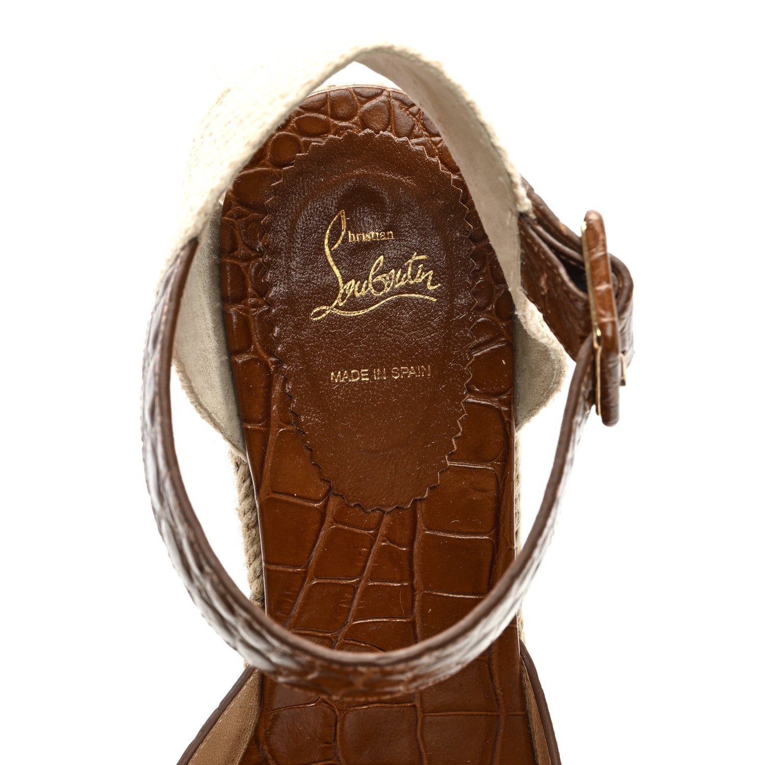 Christian Louboutin Calfskin Crocodile Embossed Amelia 90 Espadrille Wedges 39 Brown 7 of 7