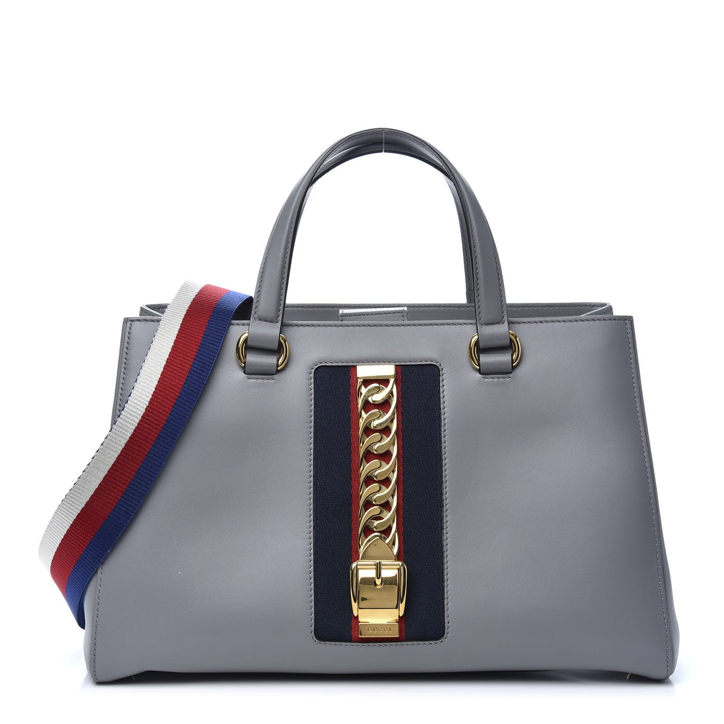 Calfskin Web Large Sylvie Top Handle Tote Deep Grey