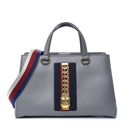 Gucci Calfskin Web Large Sylvie Top Handle Tote Deep Grey 1 of 9