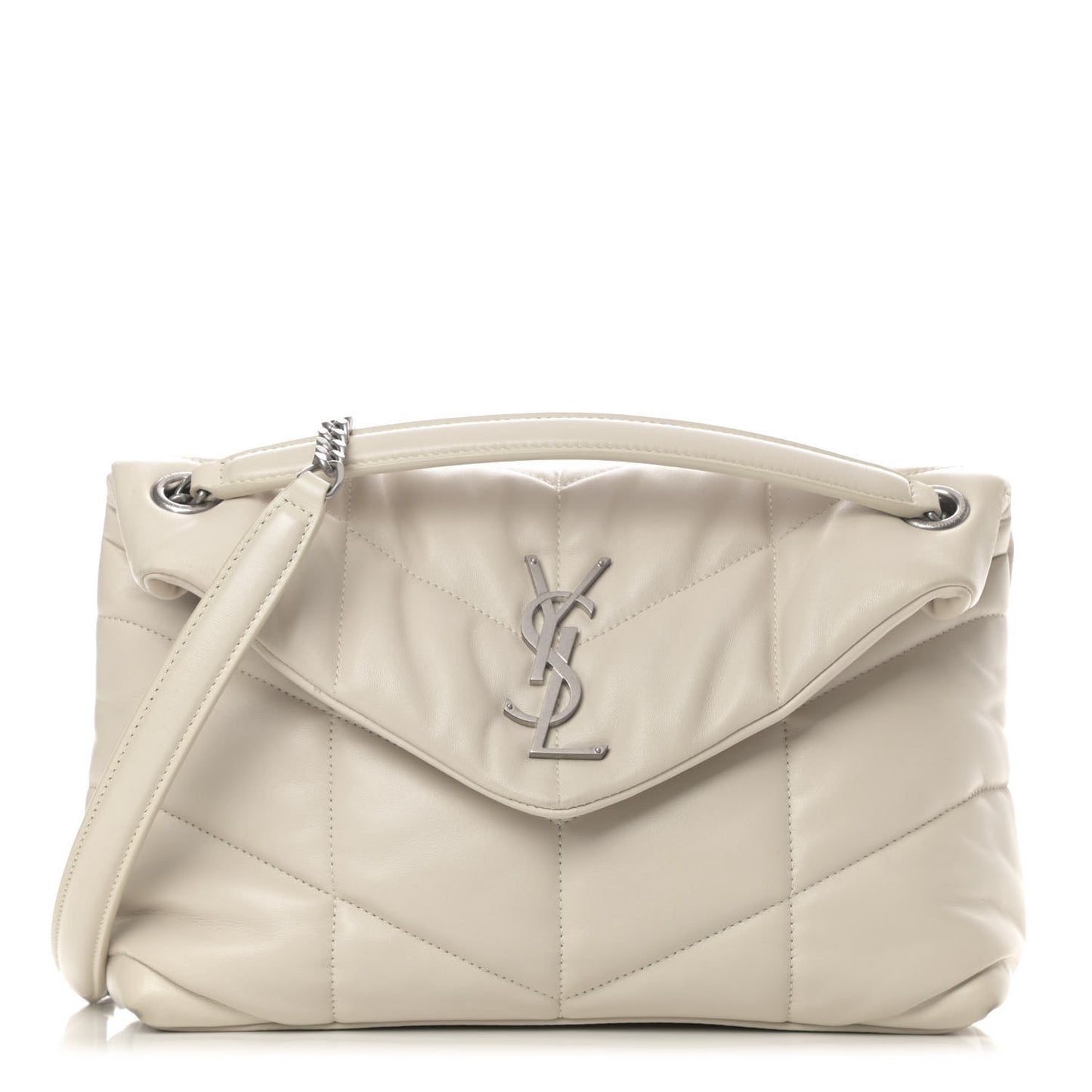 Lambskin Quilted Small Loulou Puffer Monogram Chain Satchel Blanc Vintage