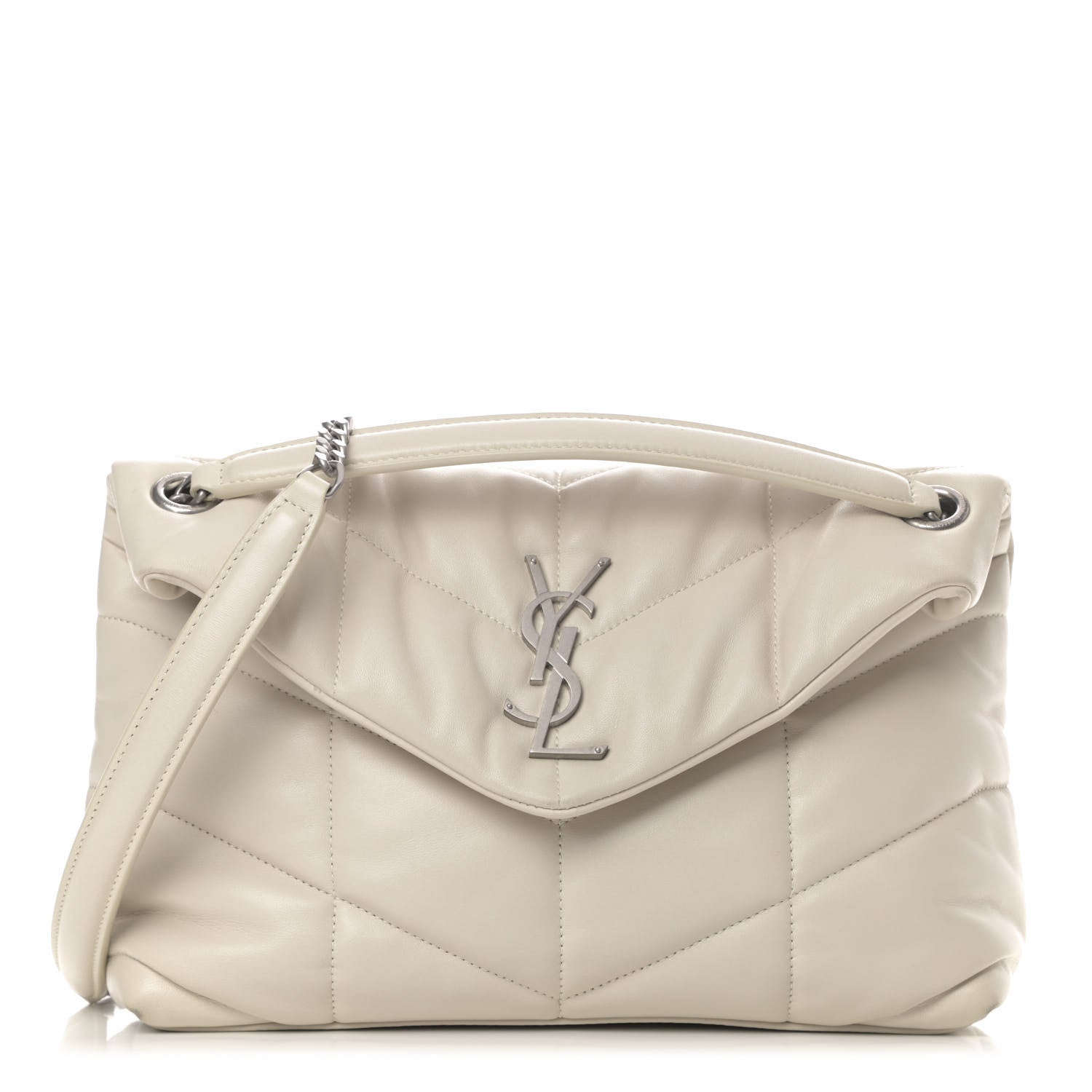 Saint Laurent Lambskin Quilted Small Loulou Puffer Monogram Chain Satchel Blanc Vintage 1 of 13