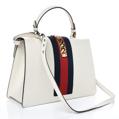 Gucci Calfskin Embroidered Medium Sylvie Top Handle Bag White 3 of 9