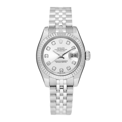 Rolex Stainless Steel 18K White Gold Diamond 26mm Oyster Perpetual Datejust Watch Silver 179174 1 of 4
