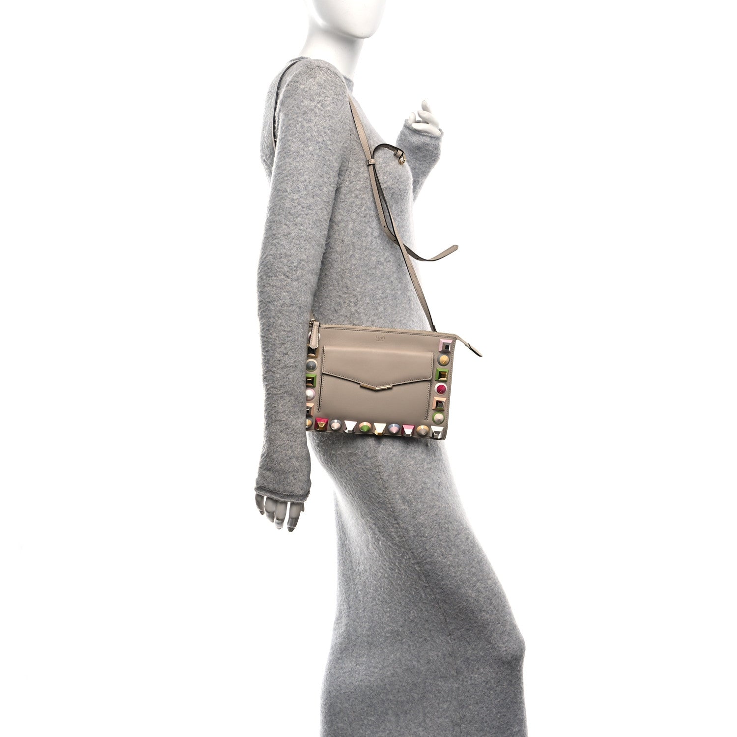 Fendi Vitello Dolce Studded Mini 2Jours Pouch Cuoio Multicolor 2 of 9