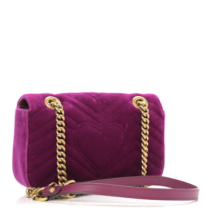 Gucci Velvet Matelasse Mini GG Marmont Shoulder Bag Fuchsia Violet Cyclamen 3 of 14