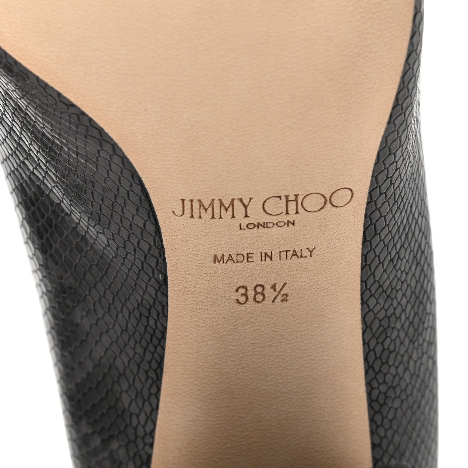Jimmy Choo Calfskin Snakeskin Embossed Dianne Pump 38.5 Black 6 of 9