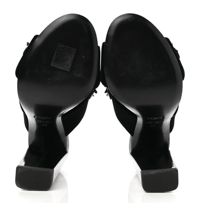 Fendi Patent Velvet Flowerland Studded Elsa Sandals 37 Black 6 of 8