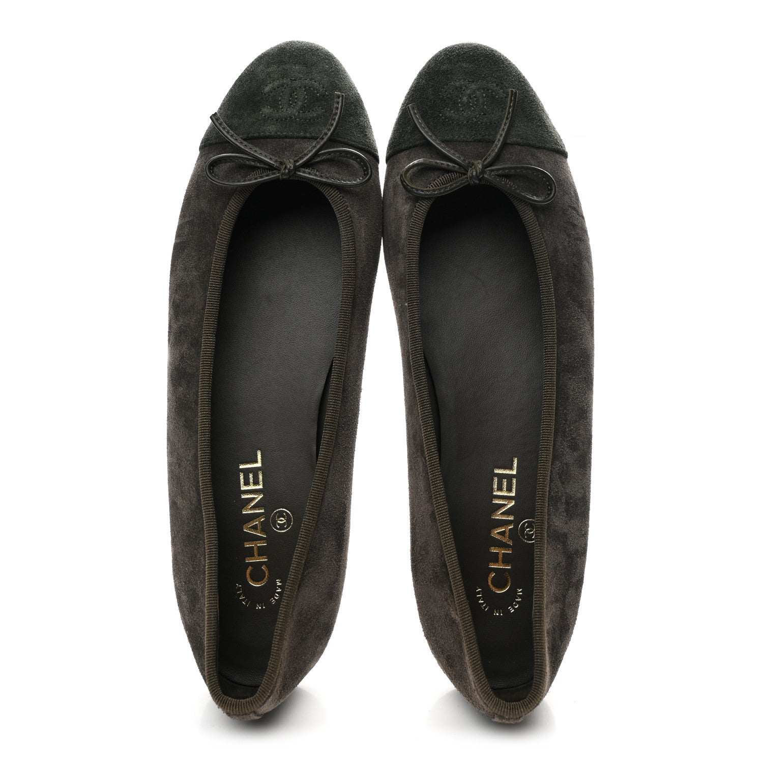 Chanel Suede Cap Toe CC Ballerina Flats 41 Grey Green 2 of 9