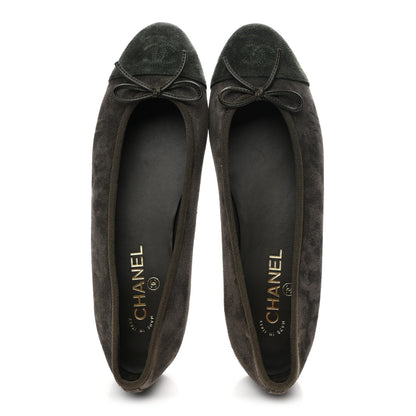 Chanel Suede Cap Toe CC Ballerina Flats 41 Grey Green 2 of 9
