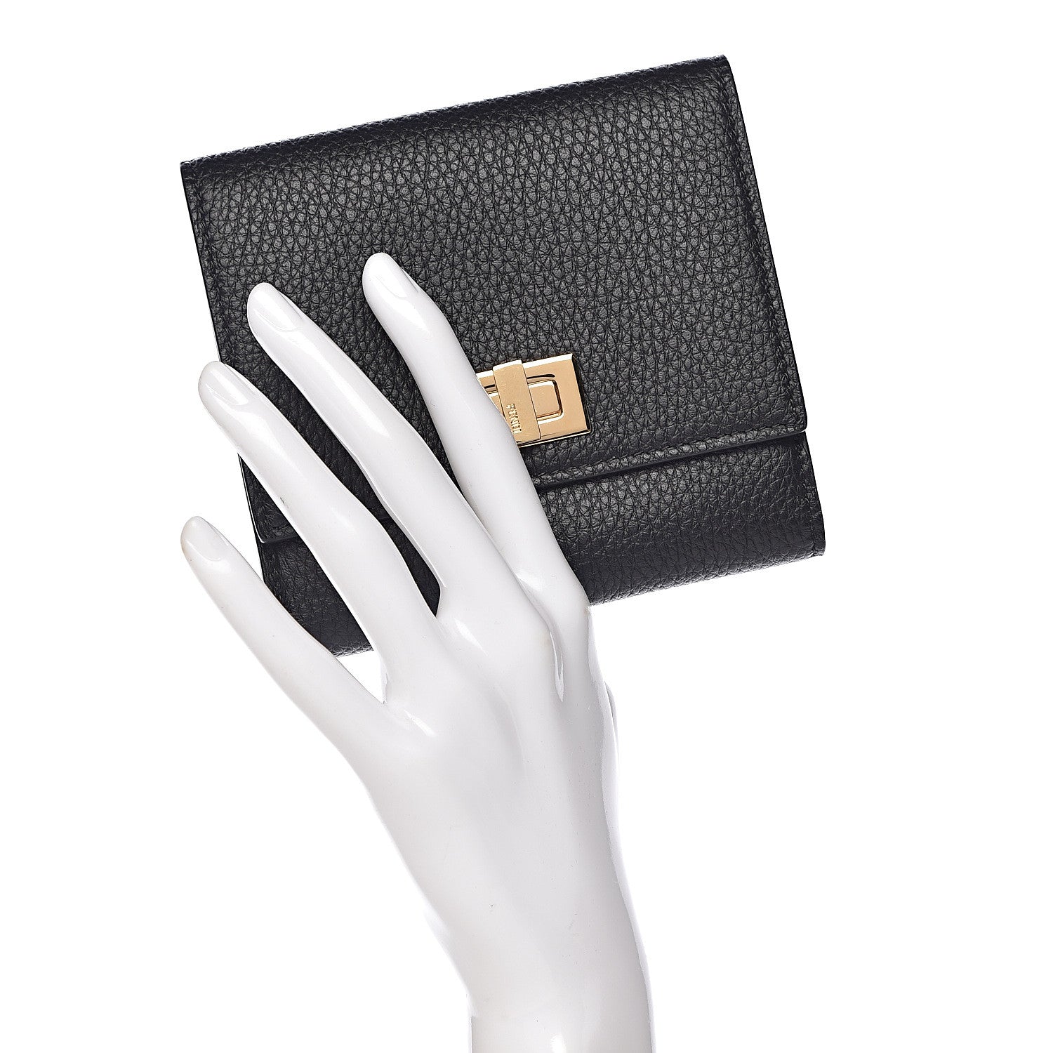 Fendi Cuoio Romano Vitello Grace Micro Peekaboo Tri-Fold Wallet Black Camelia 2 of 9