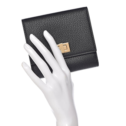 Fendi Cuoio Romano Vitello Grace Micro Peekaboo Tri-Fold Wallet Black Camelia 2 of 9