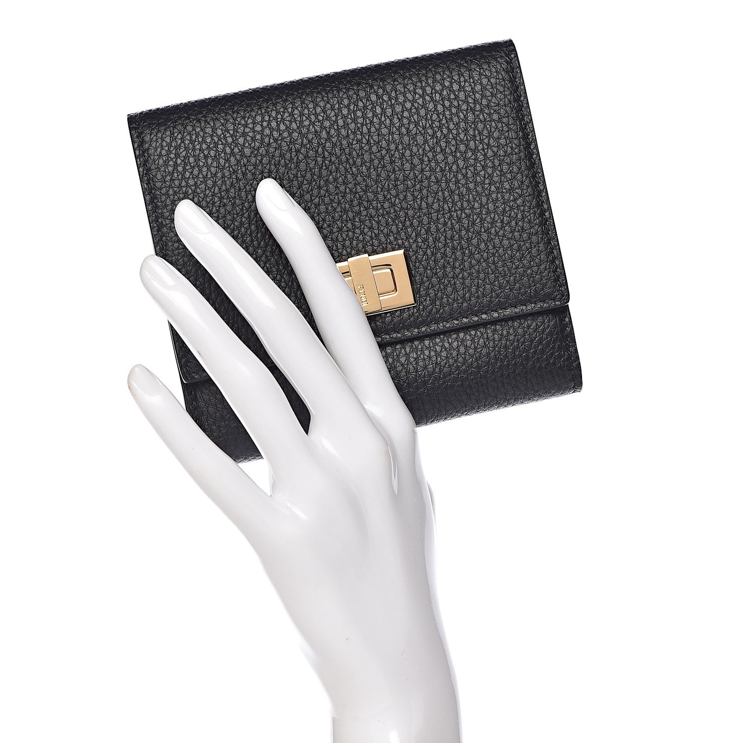 Cuoio Romano Vitello Grace Micro Peekaboo Tri-Fold Wallet Black Camelia