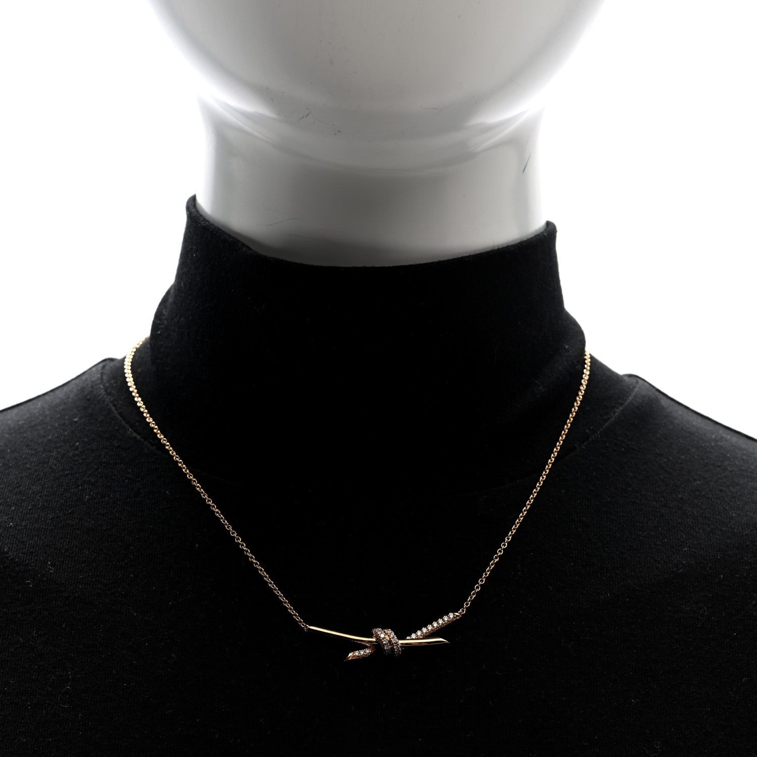 Tiffany 18K Rose Gold Diamond Knot Necklace 2 of 6