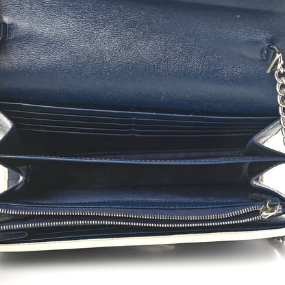 Gucci Vintage Effect Calfskin Matelasse Diagonal Torchon GG Marmont Chain Wallet Blue Agata Mystic White 5 of 12