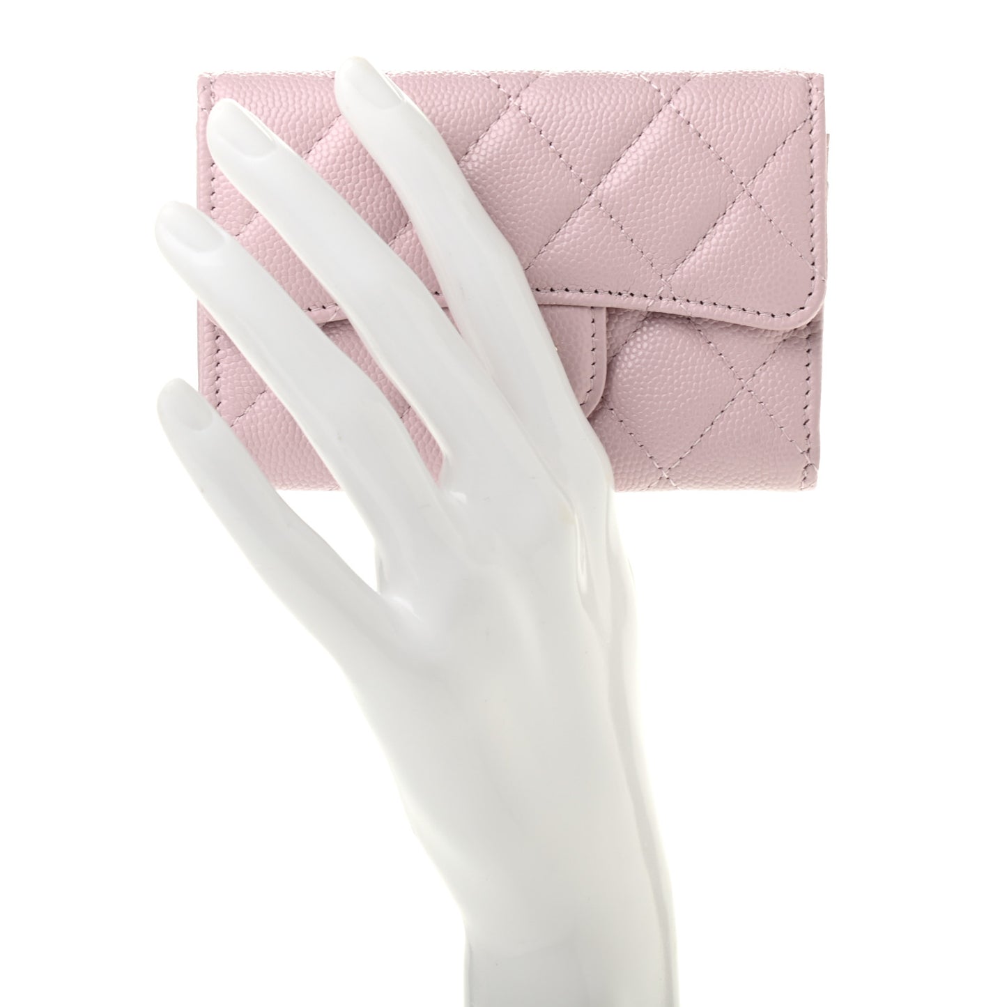 Caviar Quilted Flap Card Holder Wallet Light Pink