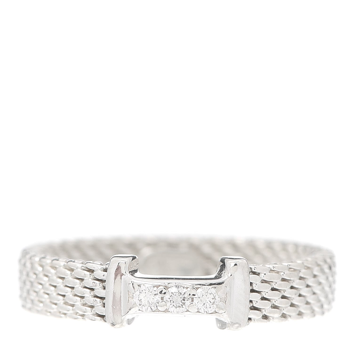 Tiffany Sterling Silver Diamond Narrow Somerset Ring 50 5.25 1 of 4