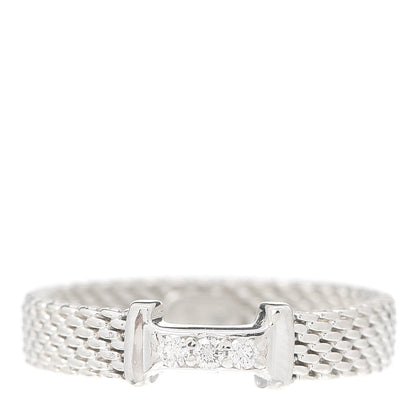 Tiffany Sterling Silver Diamond Narrow Somerset Ring 50 5.25 1 of 4
