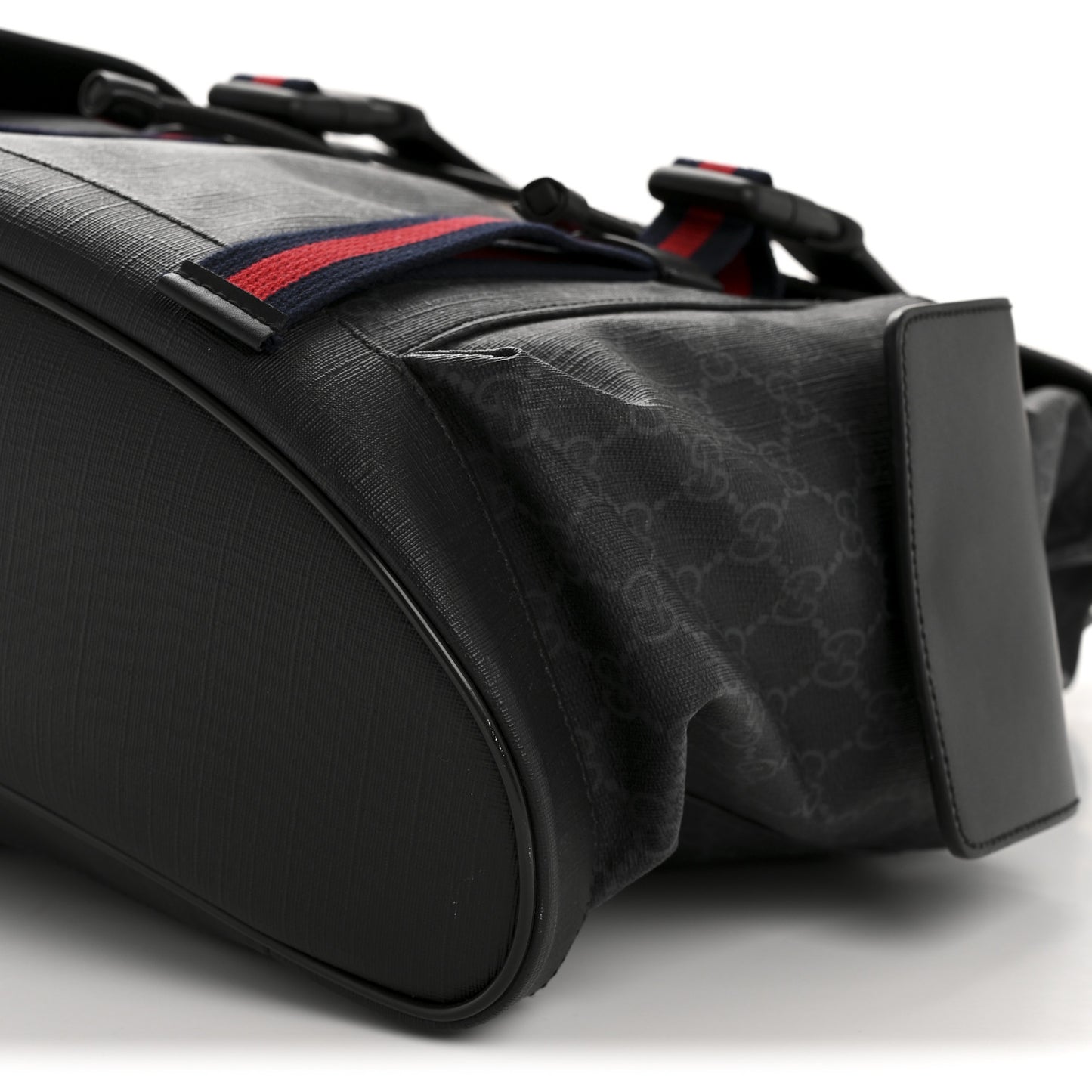 Soft GG Supreme Monogram Calfskin Web Double Buckle Backpack Black