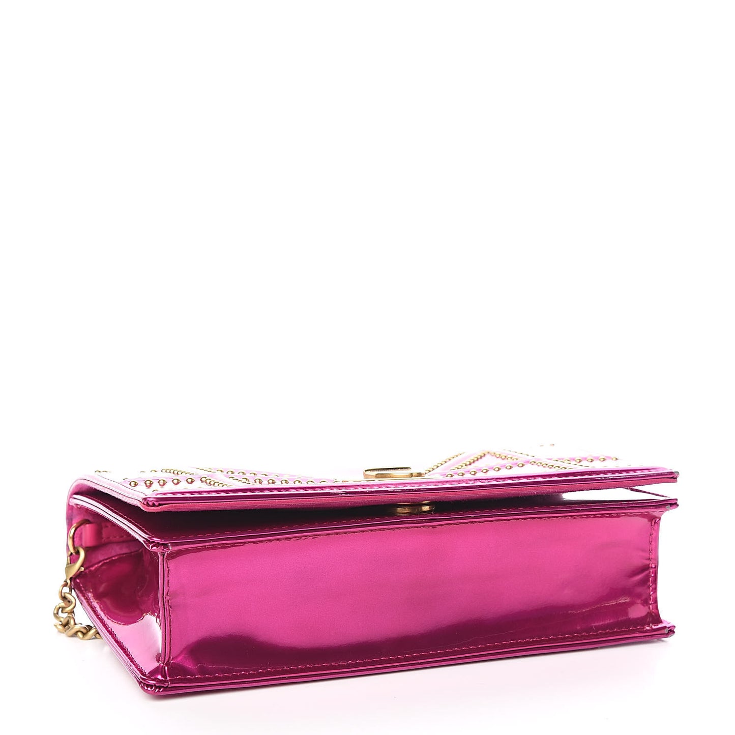 Patent Studded Diorama Top Handle Wallet on Chain Pouch Pink