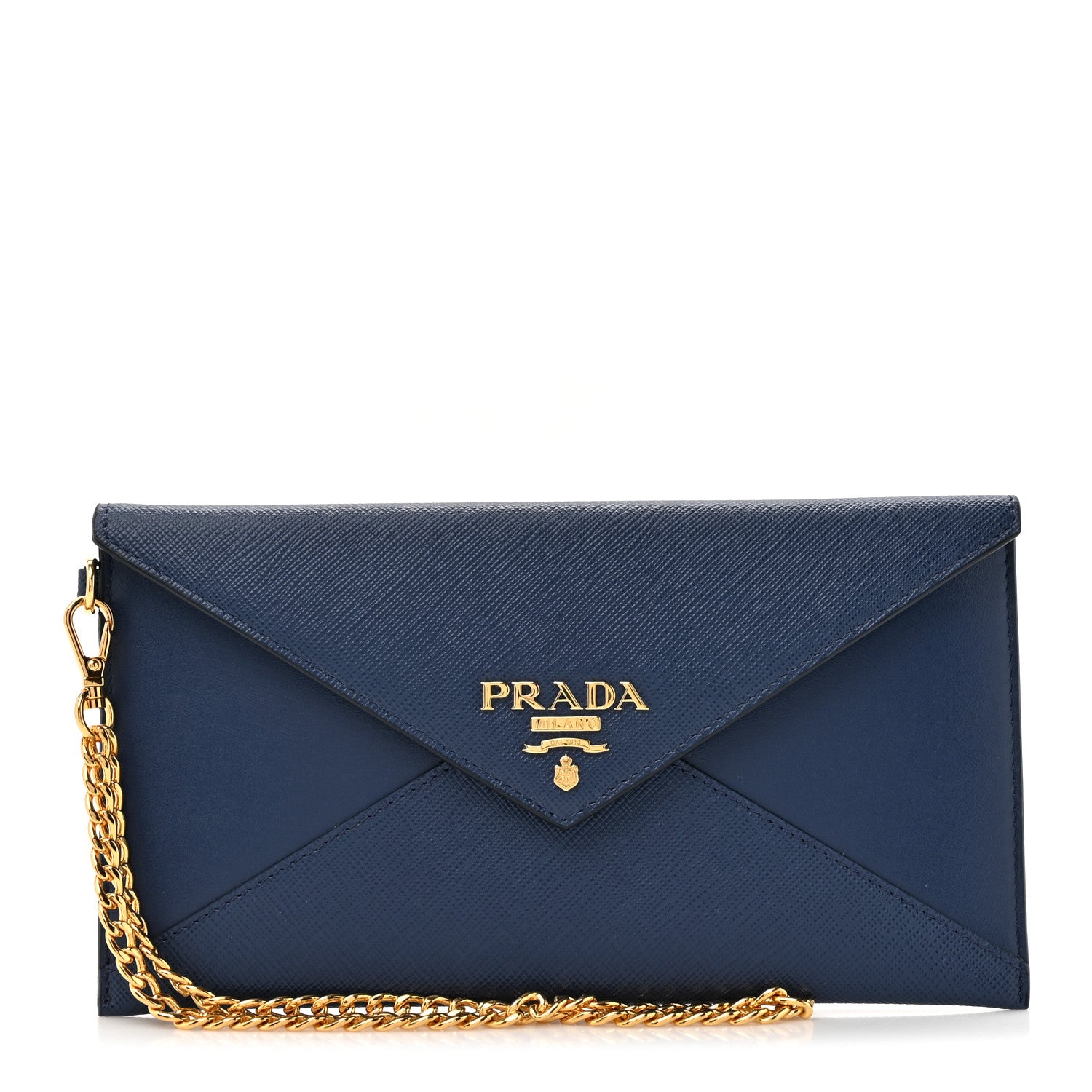 Prada Saffiano City Calf Clutch With Chain Bluette 1 of 9