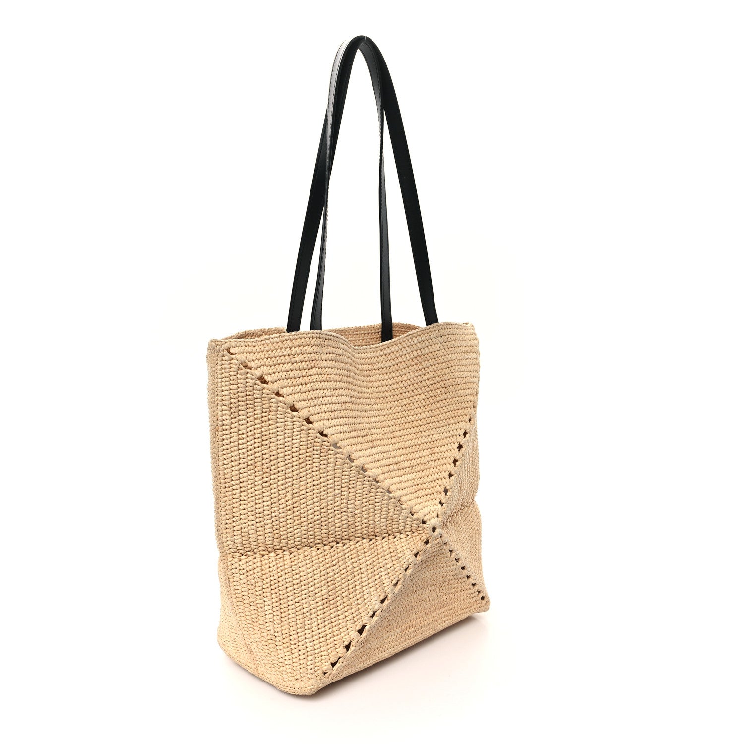 Loewe Raffia Calfskin Medium Puzzle Fold Tote Natura 1675541