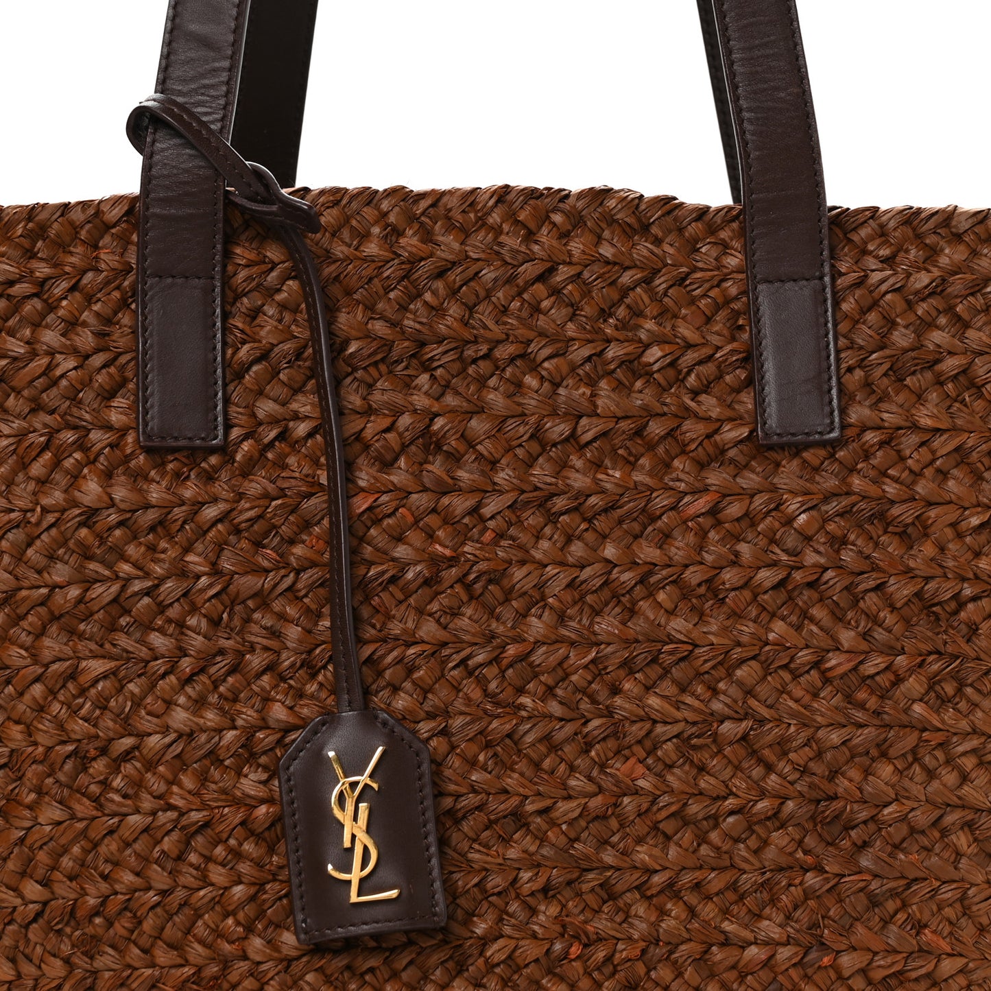 Raffia Calfskin Medium Panier Tote Dark Chocolate