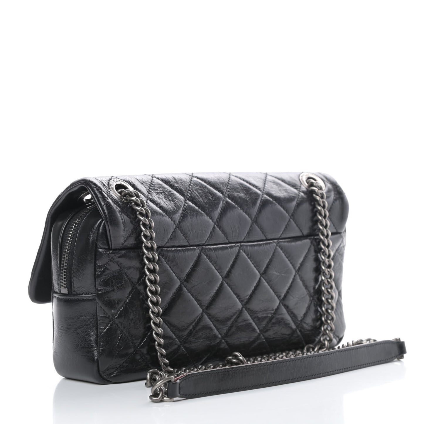 Glazed Calfskin Quilted Medium Duo Color Flap Black