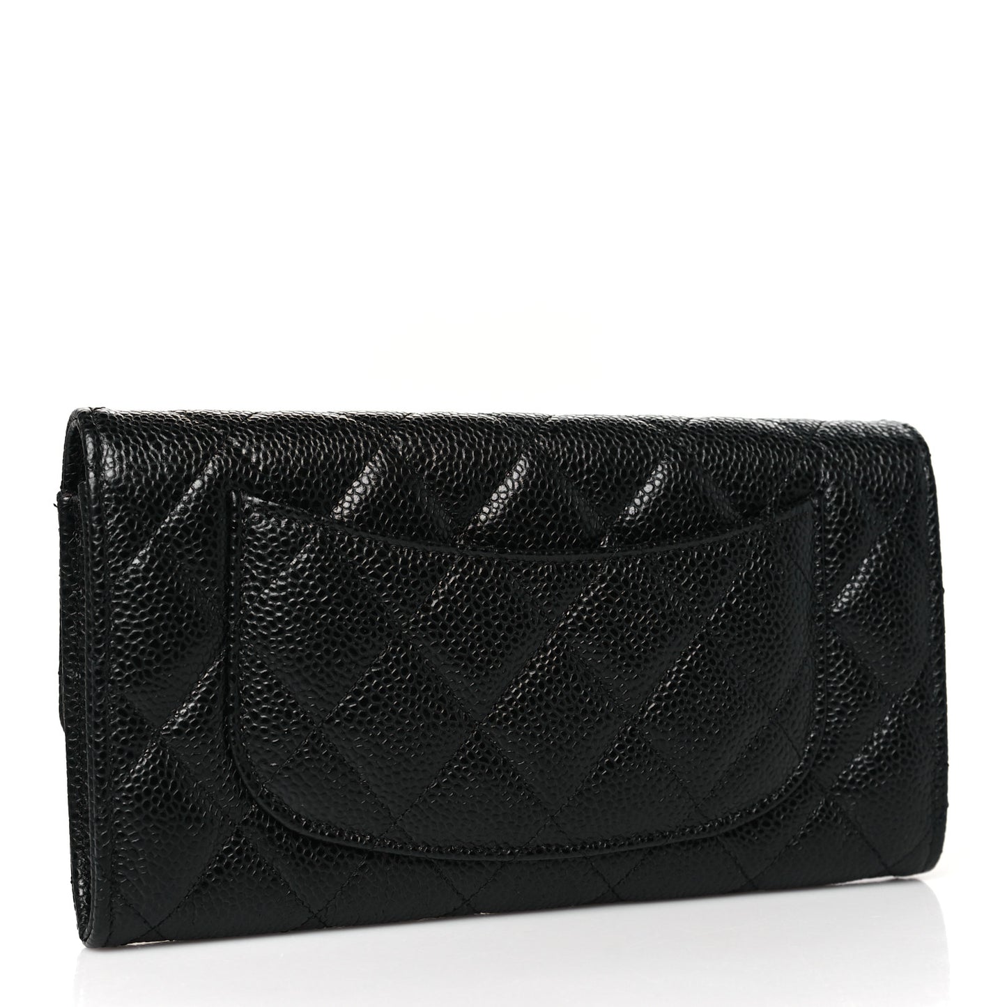 Caviar Quilted Large Gusset Flap Wallet Black