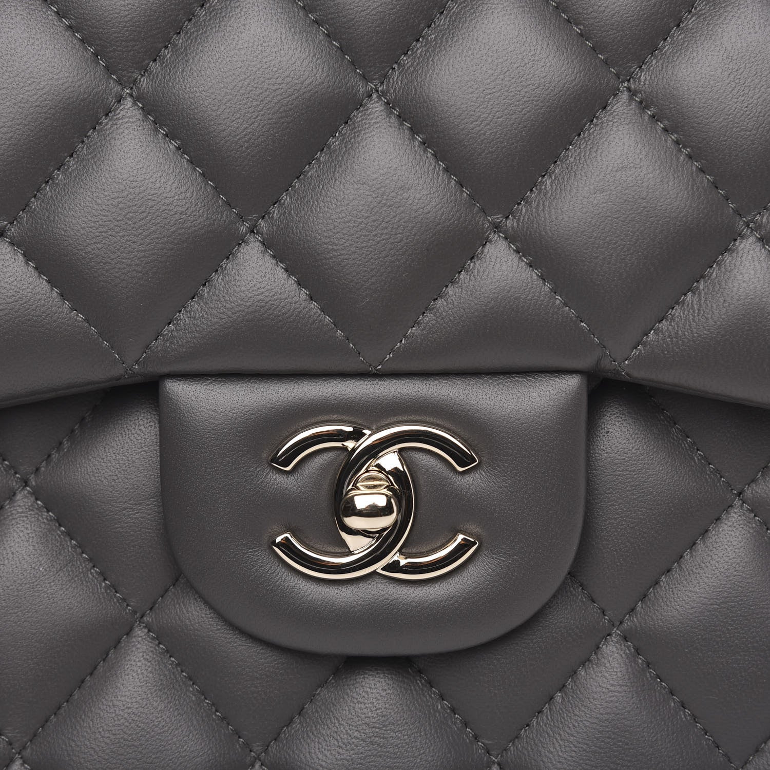 Chanel Lambskin Quilted Jumbo Double Flap Grey 10 of 11