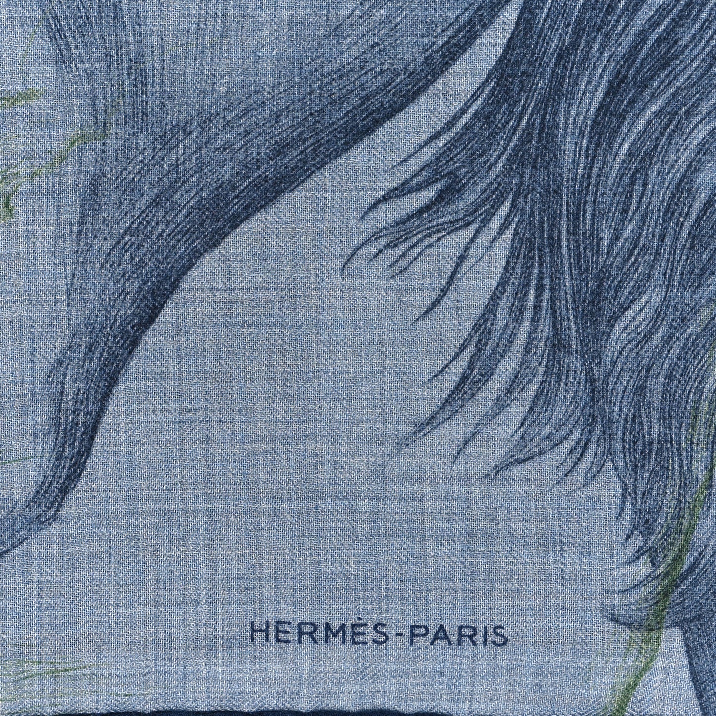 Cashmere Silk Les Ailes De Pegase Scarf 100 Bleu Chine Marine Vert