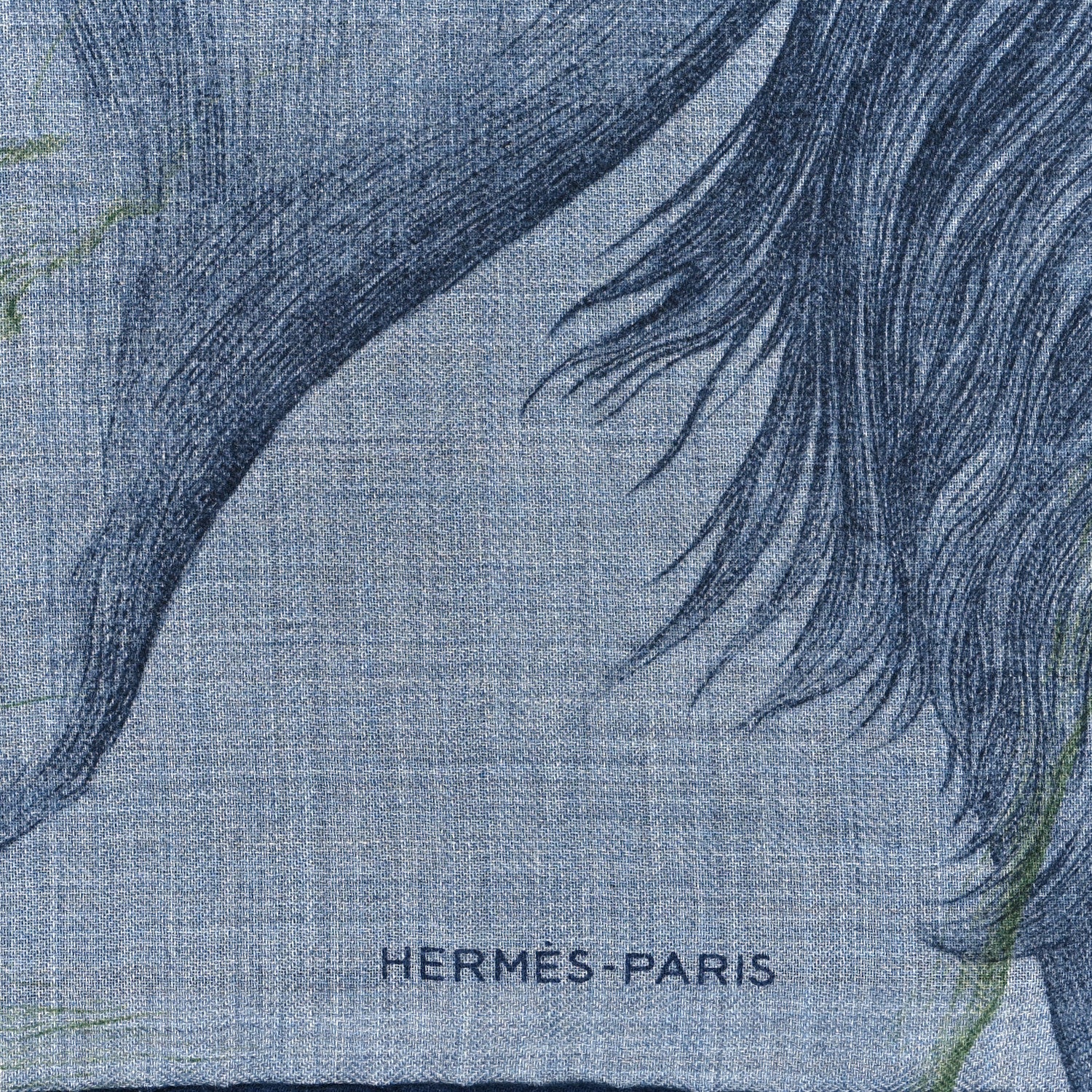Hermes Cashmere Silk Les Ailes De Pegase Scarf 100 Bleu Chine Marine Vert 2 of 3
