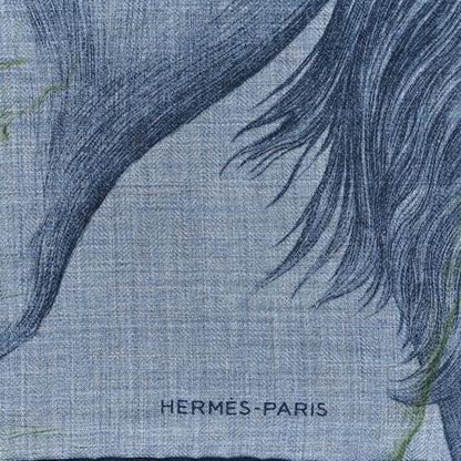 Hermes Cashmere Silk Les Ailes De Pegase Scarf 100 Bleu Chine Marine Vert 2 of 3