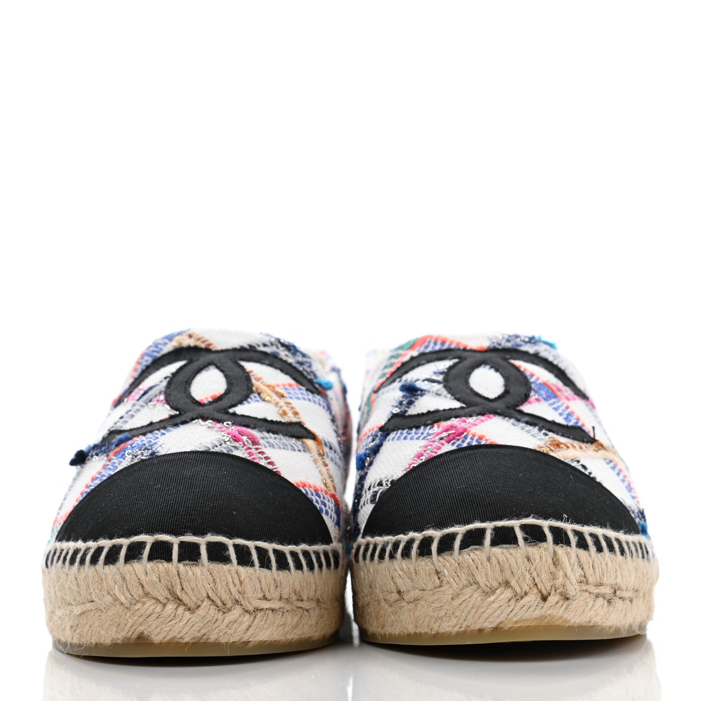 Tweed Grosgrain CC Espadrilles 40 White Blue Pink Green Black