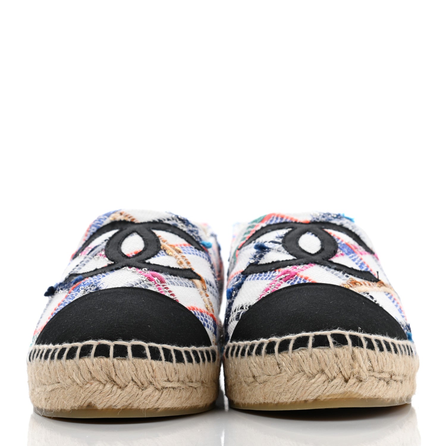 Chanel Tweed Grosgrain CC Espadrilles 40 White Blue Pink Green Black 2 of 10