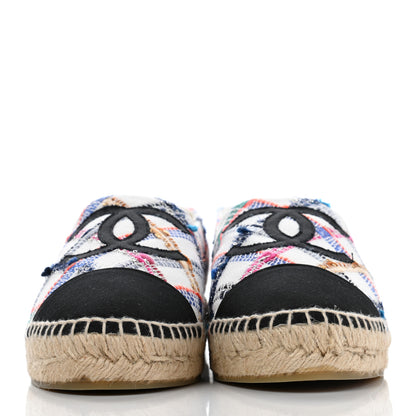 Chanel Tweed Grosgrain CC Espadrilles 40 White Blue Pink Green Black 2 of 10