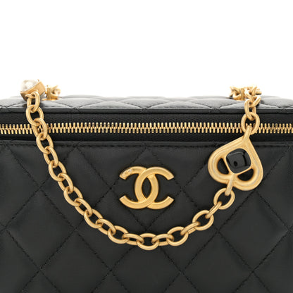 Chanel Lambskin Enamel Pearl Quilted Small Charm Me Vanity Case With Chain Black 8 of 10