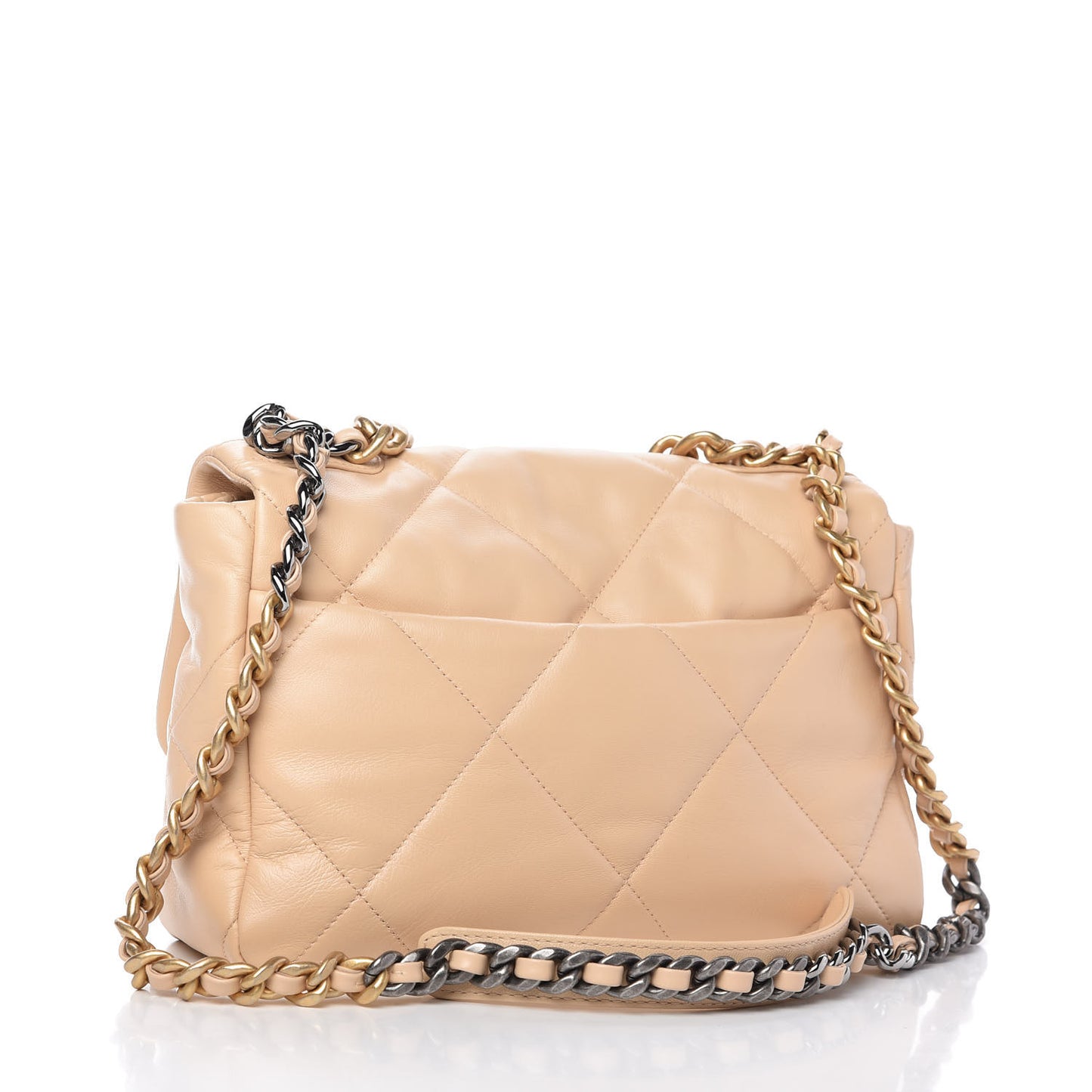 Shiny Goatskin Quilted Large Chanel 19 Flap Beige