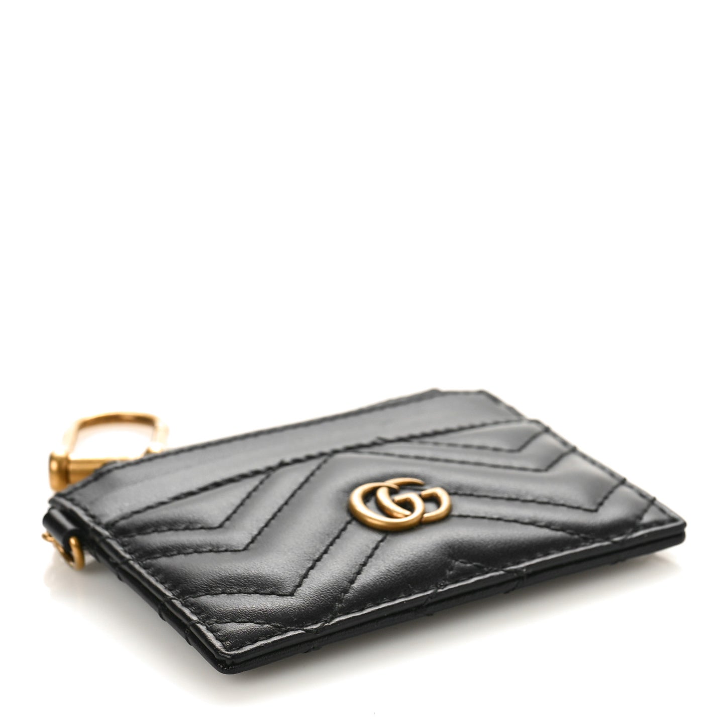 Calfskin Matelasse Chevron GG Marmont Key Case Card Holder Black
