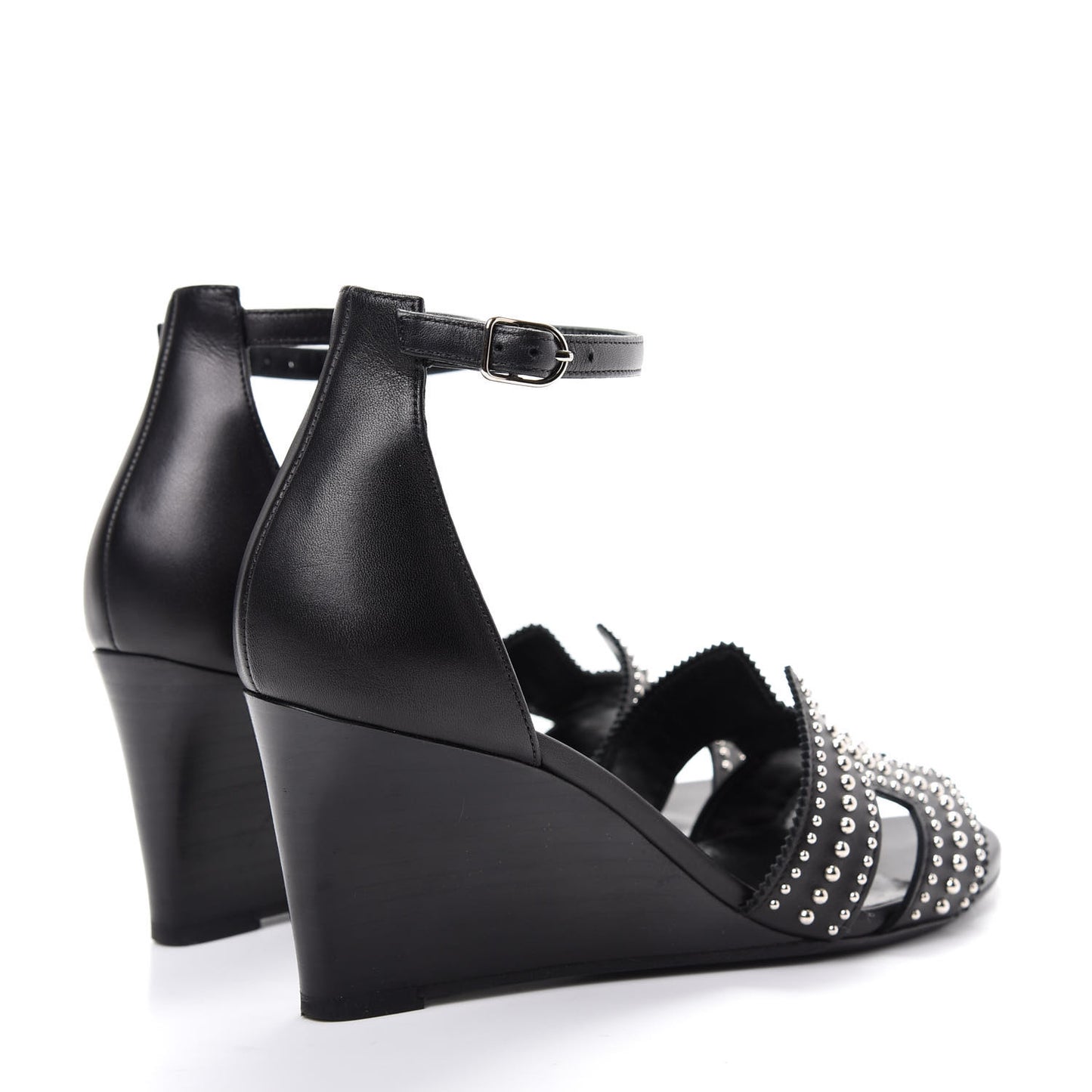 Calfskin Clous Legend Wedge Sandals 37 Black