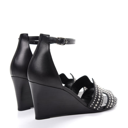 Hermes Calfskin Clous Legend Wedge Sandals 37 Black 4 of 10