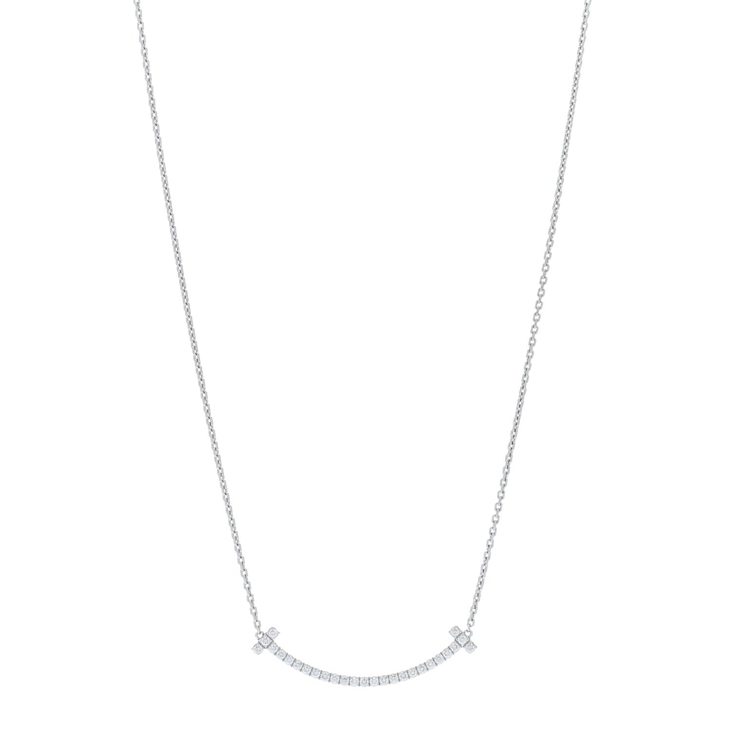 Tiffany 18K White Gold Diamond Medium Smile Pendant Necklace 1 of 5
