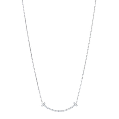 Tiffany 18K White Gold Diamond Medium Smile Pendant Necklace 1 of 5