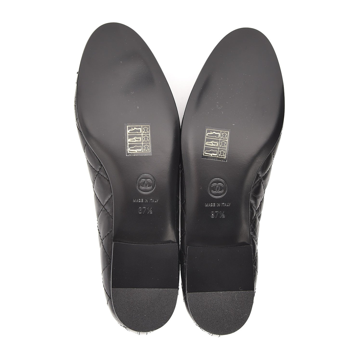 Aged Calfskin Quilted Cap Toe Ballerina Flats 37.5 Black