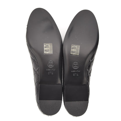 Chanel Aged Calfskin Quilted Cap Toe Ballerina Flats 37.5 Black 5 of 9