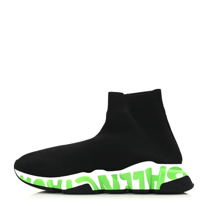 Balenciaga Neoprene Knit Womens Speed Graffiti Sneakers Black White Fluo Green 1 of 9
