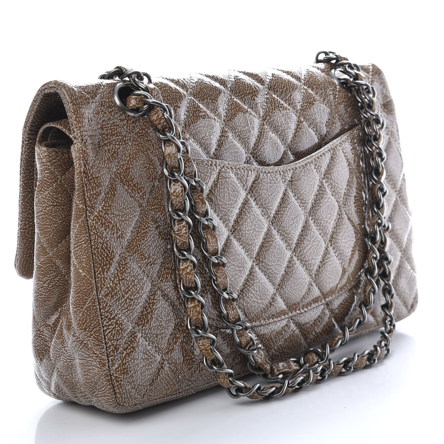 Chanel Crinkled Patent Quilted Medium Double Flap Brown 3 of 9