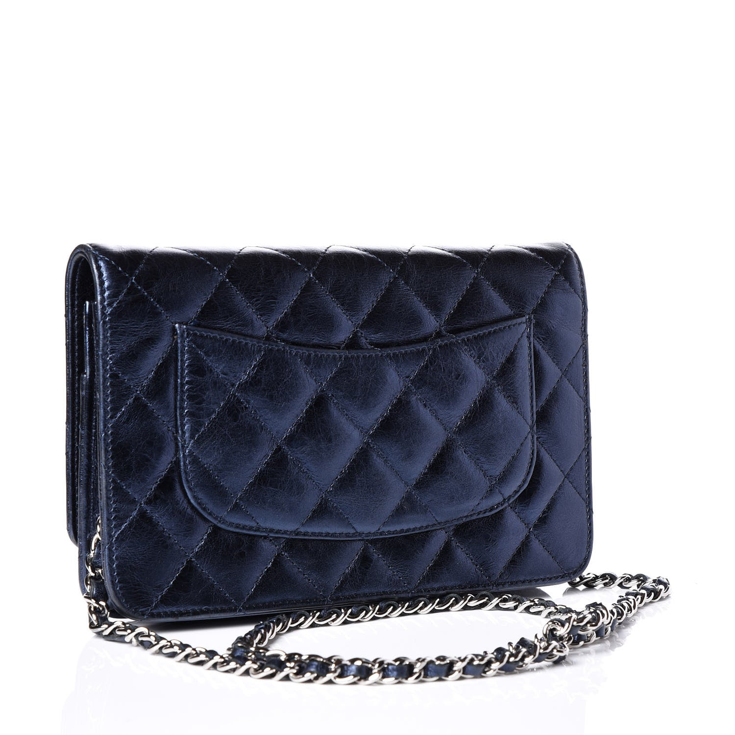 Chanel Metallic Lambskin Quilted Reissue Wallet On Chain WOC Blue 2 of 11