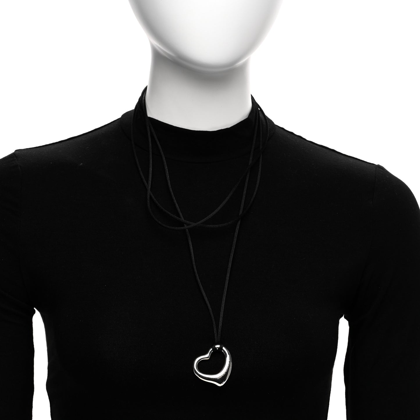 Sterling Silver 36mm Elsa Peretti Open Heart Pendant Cord Necklace