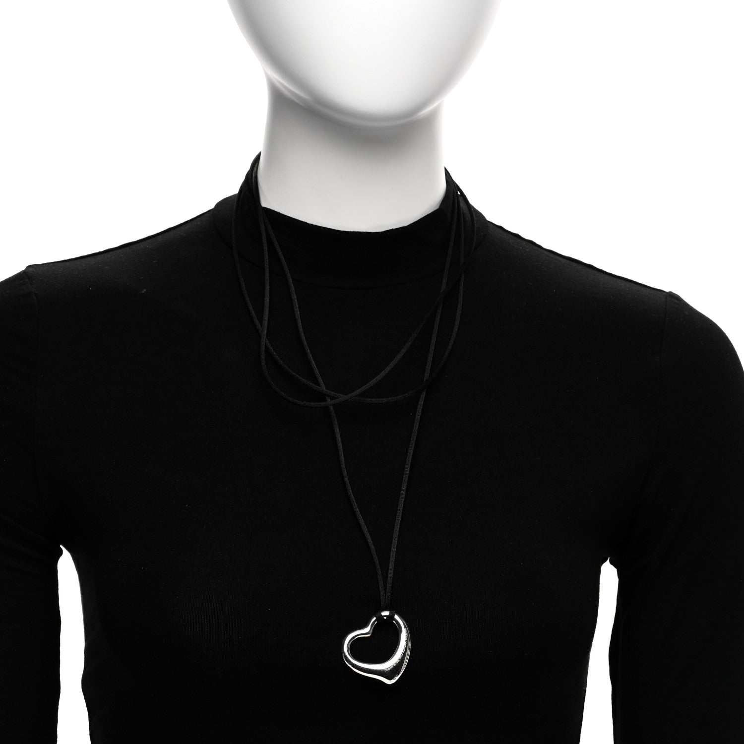 Tiffany Sterling Silver 36mm Elsa Peretti Open Heart Pendant Cord Necklace 2 of 4